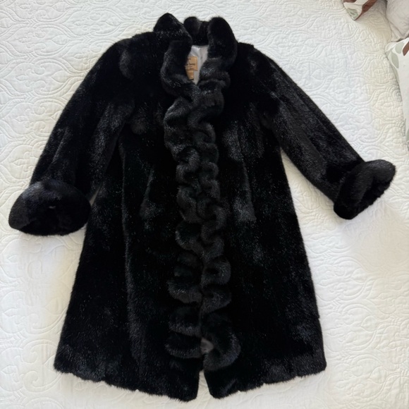 Dennis Basso Luxurious Black Faux Fur Mink Coat Shawl Collar Women’s Medium NWOT - Picture 2 of 14